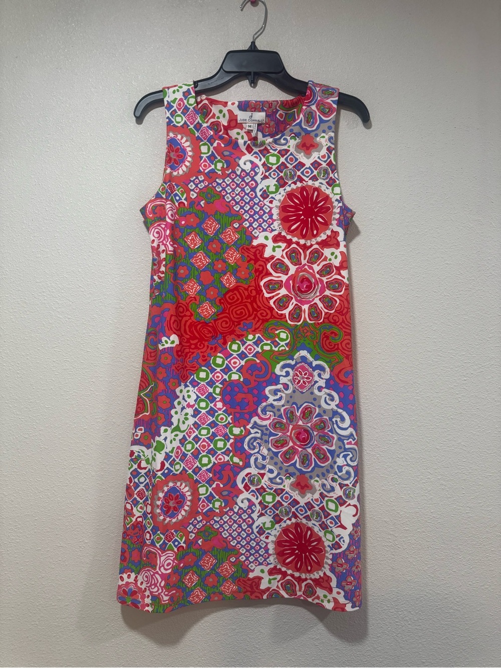 Jude Connally Shift Dress in Red Moasic Pattern Medium